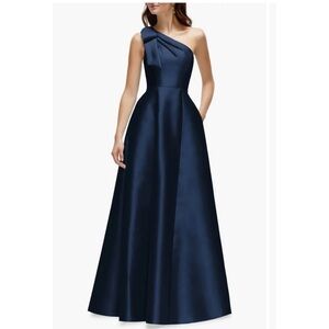 Elegant Navy / Midnight Blue One-Shoulder Evening Gown